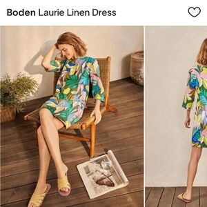 Boden Bright Tropical Print Linen Dress in Pink, Yellow & Green